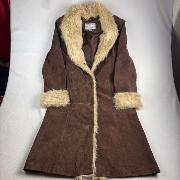 Wilsons Leather Jackets & Blazers - Wilsons Leather Maxima Brown Suede Faux Fur Trim Penny Lane Coat Womens Large